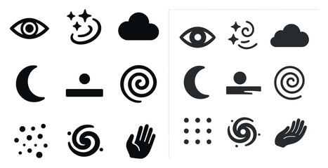 Mystical and nature solid icons set – silhouette, filled, celestial and abstract designs