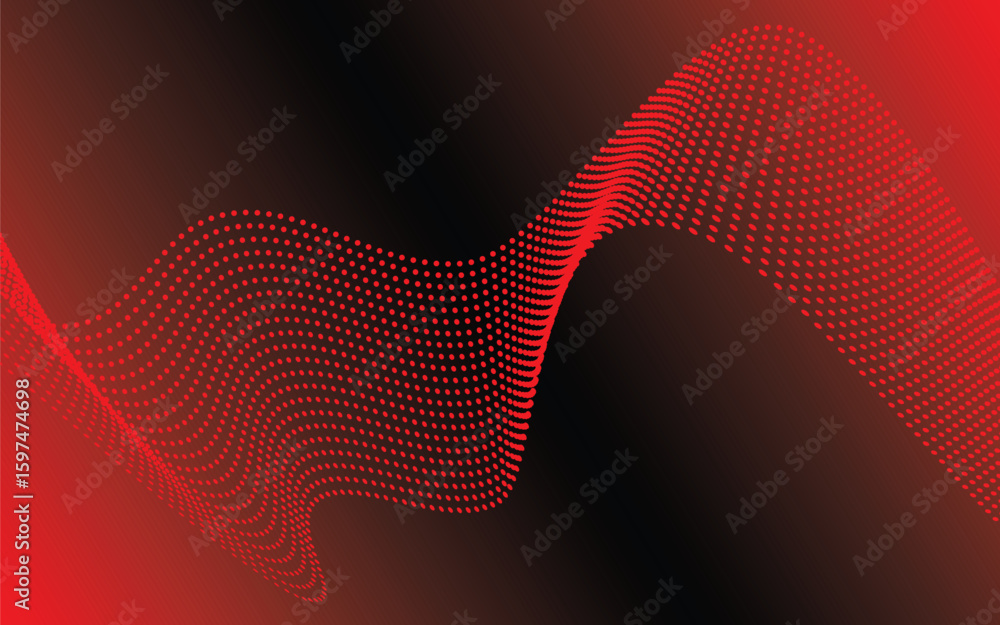Poster red wave halftone background. modern red background with abstract halftone waves on a dark gradient.