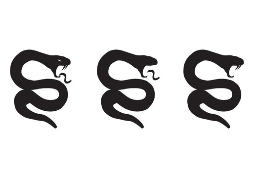  set of snakes silhouette. Snake wrapped around the crescent moon. Boho modern hand drawn design elements for logo design