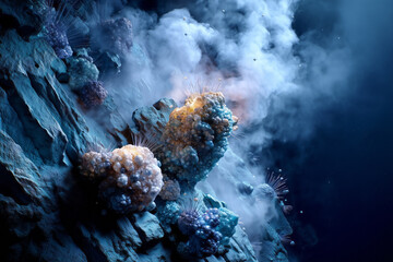 A deep-sea ecosystem of a thermal spring with bizarre organisms living around the spring