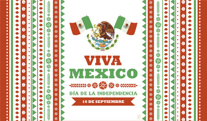 Viva  Mexico - De la independencia de Mexico 2025 banner  template with Mexican papel picado pattern. Translation: Long Live Mexico -The independence day of Mexico 16th September 2025