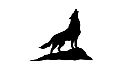 Howling Wolf On Rock Silhouette - Vector