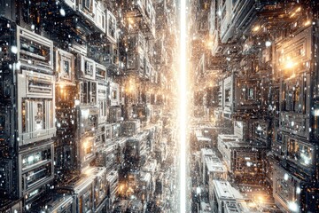 Futuristic cityscape tunnel, glowing light