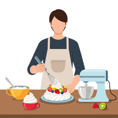 Person Making Colorful Fruit Dessert with Creamy Whipped Topping