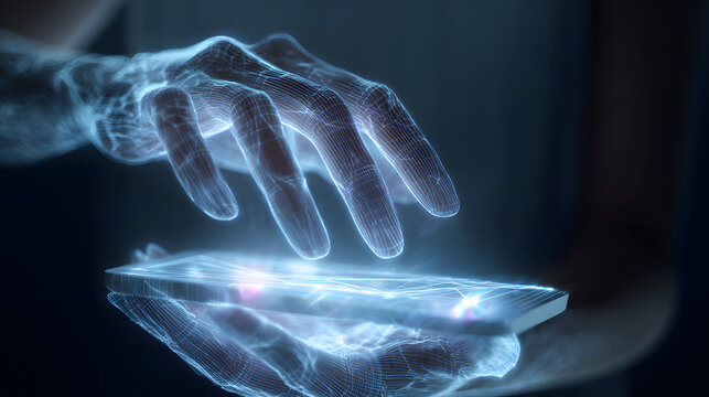 Wireframe hand hologram wireframe hand futuristic wireframe hand touching screen Digital hand using smartphone Holographic hand interactionholographic hand user input mobile touch digital hand futuris