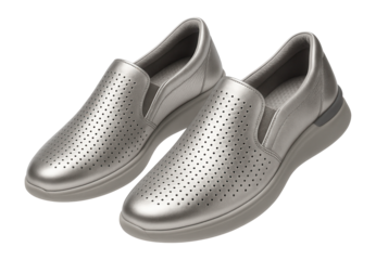 Metallic slip-ons with perforated detailing and a cushioned insole