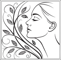 Minimalist Line Art of a Woman’s Face in Profile with Abstract Geometric Background