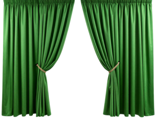 Open Green Curtains Isolated on Transparent Background PNG