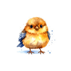 Obraz premium Fluffy yellow newborn chick isolated on a white background