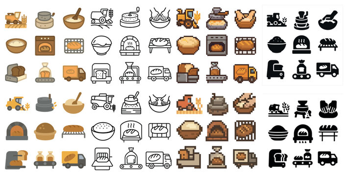 Bakery and cooking pixel art icons set – flat, filled, culinary food symbols - Powered by Adobe