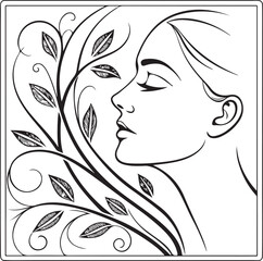 Minimalist Line Art of a Woman’s Face in Profile with Abstract Geometric Background