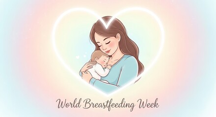 Illustrated of Celebrating World Breastfeeding Week with Mother and Child in Heart, Generative ai