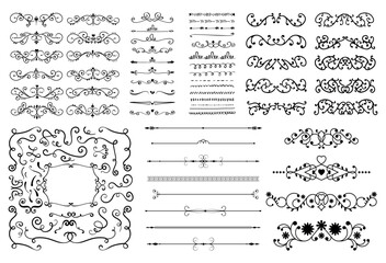 dividers doodle set. Wedding decorative elements. Divider ornament, borders, vintage line separators. Hand drawn vector illustration