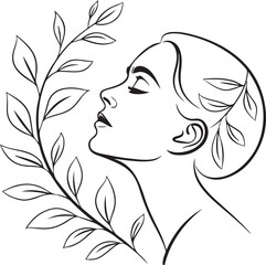 Minimalist Line Art of a Woman’s Face in Profile with Abstract Geometric Background