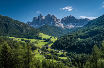 Fototapeta premium Majestic Val di Funes with Odle Peaks and Lush Valleys