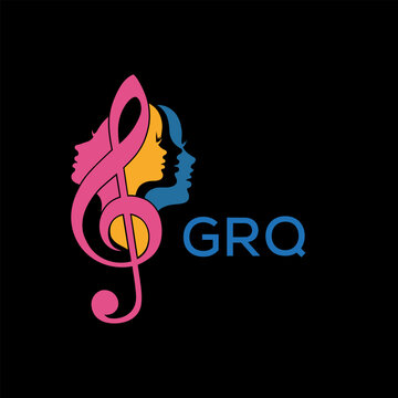 GRQ Colorful Music Logo with Female Silhouettes and Treble Clef, GRQ  Later Logo, Creative Women&rsquo;s Face Profiles in Musical Design, Modern Artistic Treble Clef with Feminine Silhouettes.
