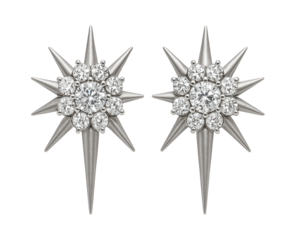 Crystal-studded starburst earrings with silver spikes