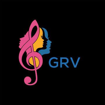 GRV Colorful Music Logo with Female Silhouettes and Treble Clef, GRV  Later Logo, Creative Women&rsquo;s Face Profiles in Musical Design, Modern Artistic Treble Clef with Feminine Silhouettes.
