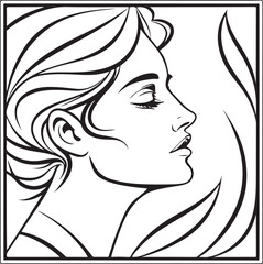 Minimalist Line Art of a Woman’s Face in Profile with Abstract Geometric Background