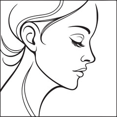 Minimalist Line Art of a Woman’s Face in Profile with Abstract Geometric Background