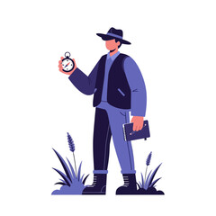Purple Toned Man Holding Compass in Outdoor Setting