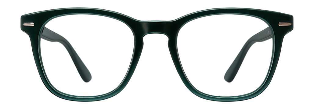 Wayfarer-style blue light glasses with dark green gradient frames