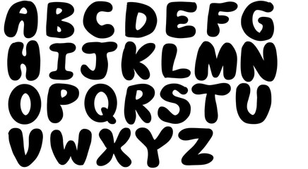 Black And White Chunky Cartoon English Alphabet font in a bubble design
