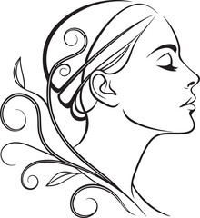 Minimalist Line Art of a Woman’s Face in Profile with Abstract Geometric Background