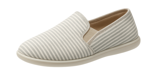 Striped cotton slippers with a rounded toe and elastic side panels