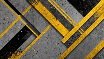 Fototapeta premium Abstract geometric design with diagonal lines, grey and black textured background, and gold accents