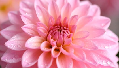 Pink Dahlia Bloom with Water Droplets.