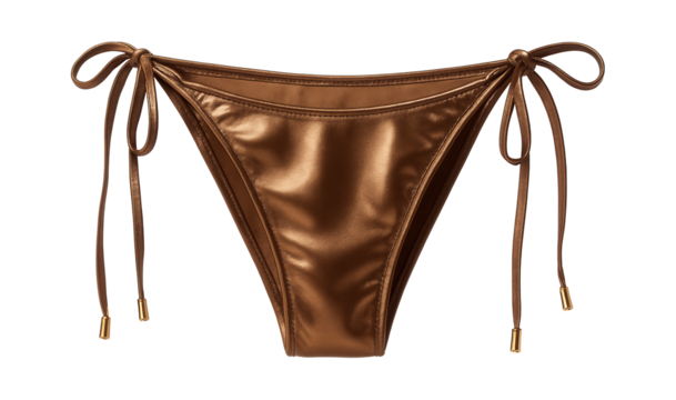 Cheeky bikini bottoms with side tie strings and metallic finish in bronze