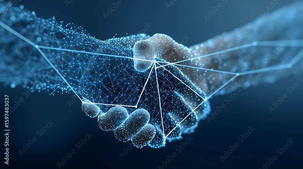 Poster digital handshake. abstract representation of a network
