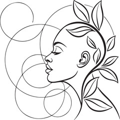 Minimalist Line Art of a Woman’s Face in Profile with Abstract Geometric Background