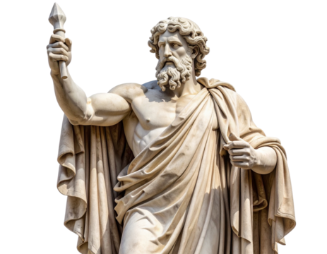 Marble Statue of Zeus Holding Thunderbolt Isolated on Transparent Background PNG