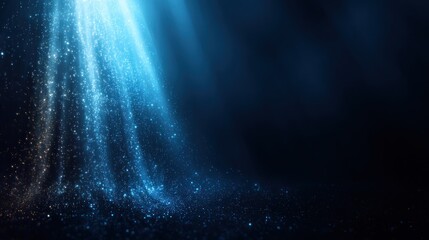 Dark backdrop with shimmering particles and light beams.