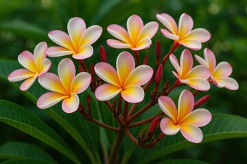 Fototapeta premium Vibrant tropical plumeria blossoms