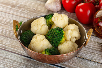 Vegan cuisine Steamed cauliflower and broccoli cabbage