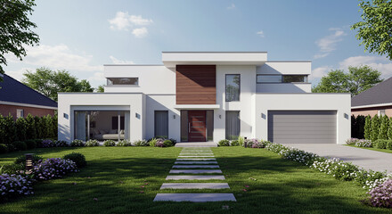 A contemporary country house with clean lines that embodies modern living and tranquility.