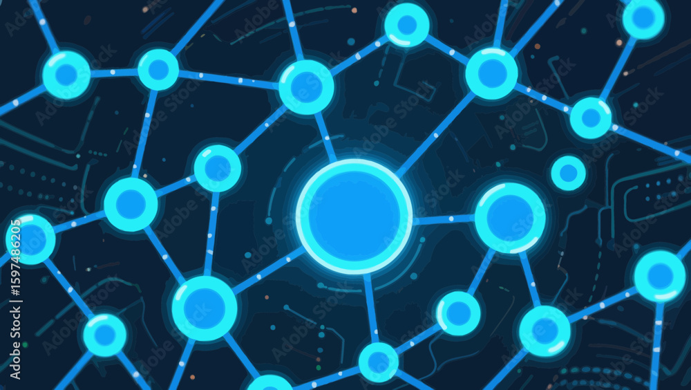 Aufkleber abstract network illustration with glowing nodes and interconnected lines