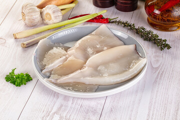 Raw calamari bodies for cooking