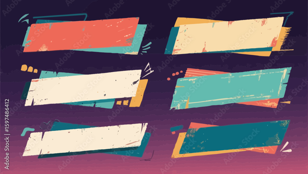 Aufkleber collection of grunge banners and text boxes with retro color scheme vector art