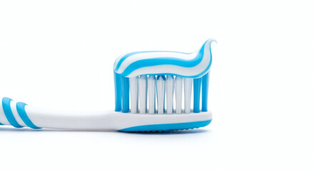 A Macro Product Shot of a Toothbrush with Toothpaste Isolated on a Clean White Background for Dental Hygiene Concept