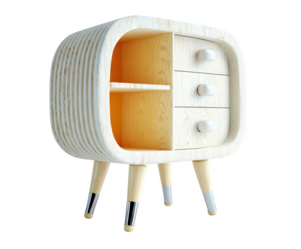 Retro style oval cabinet with three drawers and open shelf isolated on transparent background