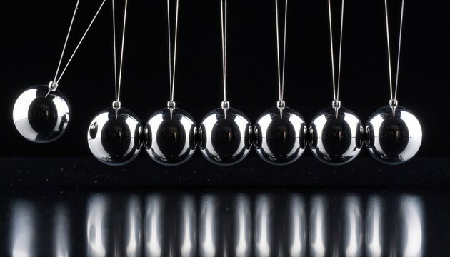 Newton's cradle demonstrating momentum and energy transfer perfect for illustrating physics, leadership, cause and effect or business innovation concepts