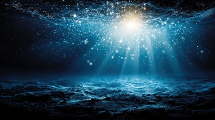 Underwater scene with light rays illuminating the seabed.