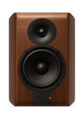 Fototapeta premium Studio monitor with a wooden cabinet, rear bass reflex port, and silk dome tweeter