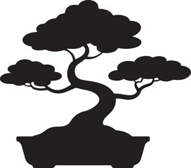 Bonsai Vector Tree Silhouette Illustration, Bonsai Icon Vector Silhouette