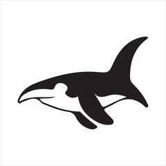 Obraz premium Black and white silhouette of an orca whale swimming killer whale marine mammal