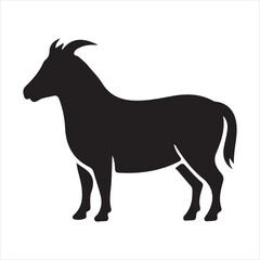 Fototapeta premium Black silhouette of a goat standing on a white background animal